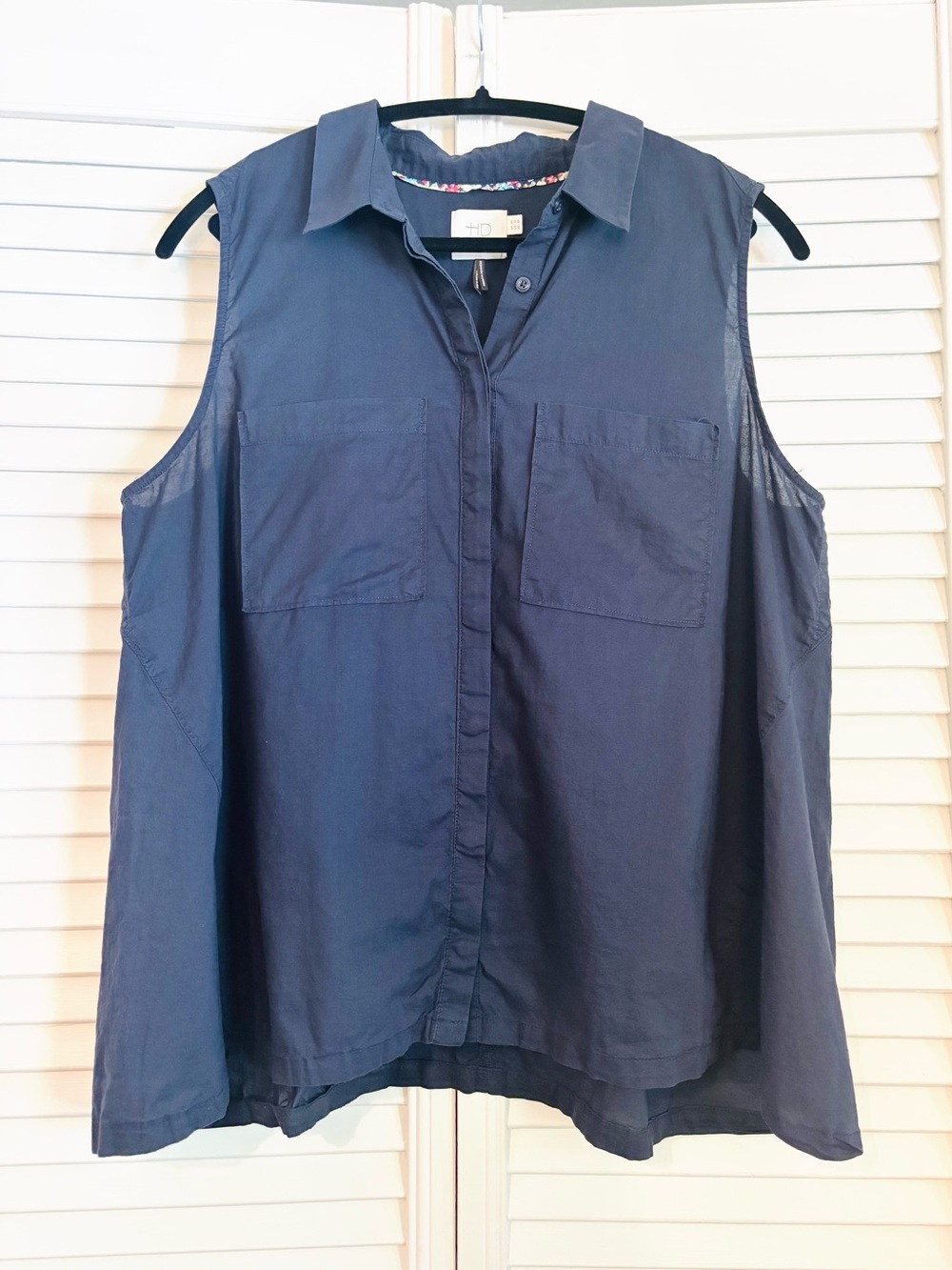 Anthropologie HD in Paris Navy Blue Button Down Sleeveless Top Shirt Size 16